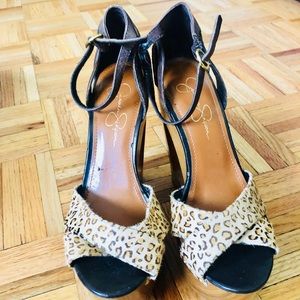 Leopard Print Ankle-Strap Platform Heels - Women Size 9